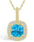Blue Topaz (2-3/4 Ct. T.W.) and Diamond (1/2 Ct. T.W.) Halo Pendant Necklace in 14K Yellow Gold
