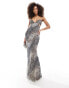 Фото #4 товара ASOS DESIGN embellished bodice maxi dress with open back in grey animal print