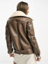 Glamorous chunky aviator jacket in brown and cream shearling