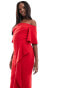 Фото #6 товара True Violet ruffle bardot maxi dress in red