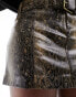 Mango snake print faux leather skirt in brown