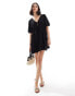 Фото #2 товара ASOS DESIGN puff sleeve with tie up bodice mini dress in black