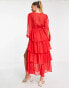Фото #4 товара Miss Selfridge chiffon dobby tiered maxi dress in red