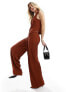 Vero Moda plisse wide leg trouser co-ord in rust