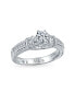 1CT Brilliant Round Solitaire U Set 6 Prong CZ Engagement Ring With Intricate Heirloom Filigree Details on Sides Of Pave Band Sterling Silver