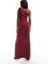 Фото #7 товара Vesper one shoulder bow detail maxi dress in dark red