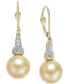 ფოტო #1 პროდუქტის Cultured Golden South Sea Pearl (10mm) and Diamond (1/4 ct. t.w.) Drop Earrings in 14k Gold