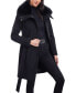Women's Petite Belted Faux-Fur-Collar Coat