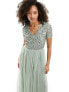 Фото #2 товара Maya Bridesmaid short sleeve maxi tulle dress with tonal delicate sequins in sage green