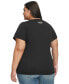 Plus Size Imitation-Pearl-Logo Short-Sleeve Top, First@Macy’s