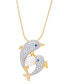 Фото #1 товара Macy's genuine Freshwater Pearl Cubic Zirconia Dolphin Pendant 18" Necklace in Gold Plate