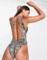 Фото #2 товара Free Society Tall one shoulder cut out swimsuit in animal print