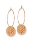 ფოტო #3 პროდუქტის Stainless Steel Textured Rose Circle Leaf Dangle Hoop Earrings