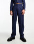 ASOS DESIGN wide panel belt suit trouser in navy