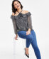 Petite Printed Cold-Shoulder Rosette Blouse, Created for Macy's