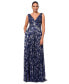 ფოტო #1 პროდუქტის Women's Metallic Printed V-Neck Sleeveless Gown