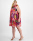 Plus Size Tropical-Print Mock Neck Swing Dress