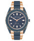 ფოტო #1 პროდუქტის Women's Three-Hand Quartz Rose Gold-Tone and Blue Solar Oceanwork Plastic Bracelet Watch, 38.5mm