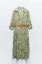 Фото #8 товара Платье-рубашка миди с принтом и ремнем ZARA