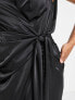 Never Fully Dressed Plus sleeveless satin wrap midi dress in black