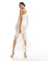 Pretty Lavish Hen one shoulder fringed midaxi dress in ivory