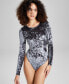 Фото #4 товара Women's Crewneck Long-Sleeve Velvet Bodysuit, Created for Macy's