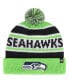 ფოტო #1 პროდუქტის Big Boys College Navy and Neon Green Seattle Seahawks Hangtime Cuffed Knit Hat with Pom