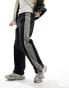 Фото #8 товара ASOS DESIGN baggy nylon track pants in black with grey side stripe