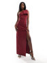 Фото #1 товара Vesper one shoulder bow detail maxi dress in dark red