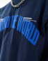 Dr Denim Curtis oversized fit around the world embroidery t-shirt in navy blue