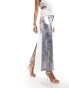 Mango metallic midi skirt in silver