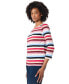 ფოტო #5 პროდუქტის Petite Striped Button-Shoulder 3/4-Sleeve Top