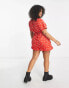 Фото #6 товара Daisy Street Plus wrap front short sleeve mini dress in red ditsy