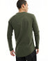 Jack & Jones Essentials cotton long sleeve top with curve hem in khaki - KHAKI