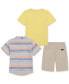 Фото #2 товара Baby Boys Short-Sleeve T-Shirt, Striped Gauze Shirt & Twill Shorts, 3 Piece Set