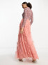 Maya delicate sequin long sleeve ruffle skirt maxi dress in terrocota pink
