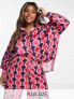 In The Style Plus oversized shirt co-ord in pink geo print