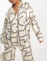 4th & Reckless Plus satin button front shirt co-ord in cream print