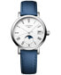 ფოტო #1 პროდუქტის Women's Swiss Elegant Moonphase Blue Leather Strap Watch 30mm
