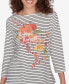 ფოტო #5 პროდუქტის Petite Scoop Neck Happy Harvest Striped Knit Top