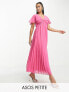 Фото #1 товара ASOS DESIGN Petite angel cape sleeve pleated hem maxi dress in hot pink