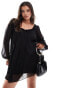 ASOS DESIGN Curve ruffle neck mini smock dress in black