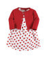 ფოტო #1 პროდუქტის Baby Girls Cotton Dress and Cardigan Set, Red Hearts