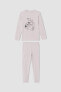 Фото #1 товара Kız Çocuk Baskılı Uzun Kollu Pijama Takımı