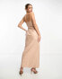 Miss Selfridge vinyl faux leather bandeau maxi dress in taupe 34 - фото #4