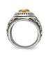 ფოტო #3 პროდუქტის Stainless Steel 14k Gold Accent Antiqued Polished Cross Ring