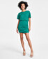 Фото #3 товара Women's Ruched-Skirt Short-Sleeve Mini Dress, Created for Macy's