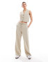 Фото #2 товара Miss Selfridge relaxed pull on trouser in beige pinstripe co ord