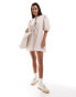 ASOS DESIGN linen look tie front peplum mini dress in natural stripe Бежевый, S - EU 36-38 - фото #3