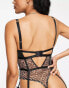 ASOS DESIGN Fuller Bust Lilah mesh underwired body with cut-outs & suspender straps in animal